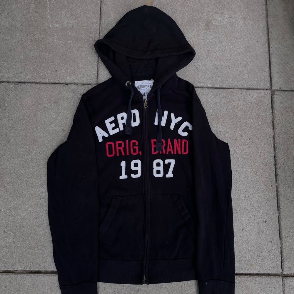 Aeropostale Black Hoodie with Red and White Text